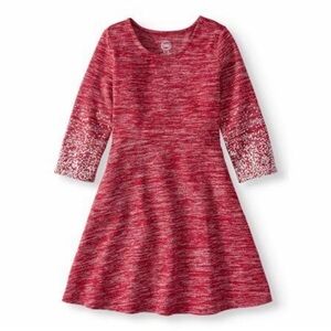Wonder Nation Burgandy Heathered Holiday Sparked Long Sleeve Knit Dress XL 14-16